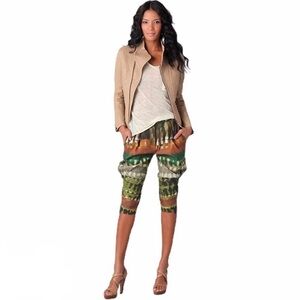 Donna Karan Tribal Print Linen-Blend Cropped Pants – Size 8